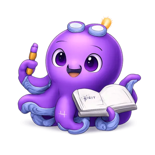 homeworkAI octopus mascot reading a book