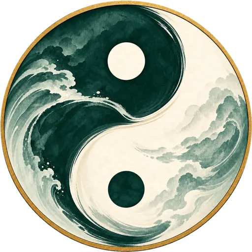 ZhouYi Master AI emblem: a yin-yang painted as waves and clouds