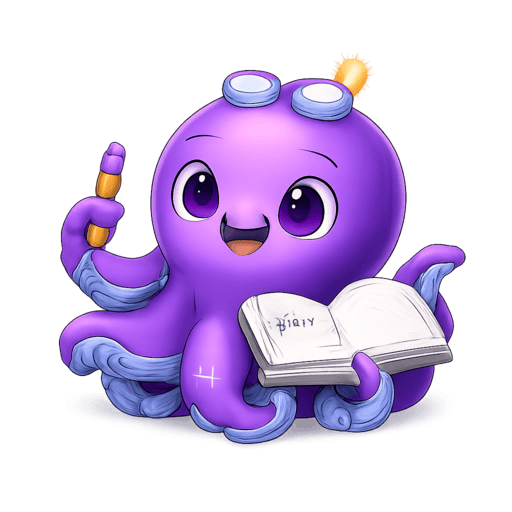 homeworkAI octopus mascot reading a book